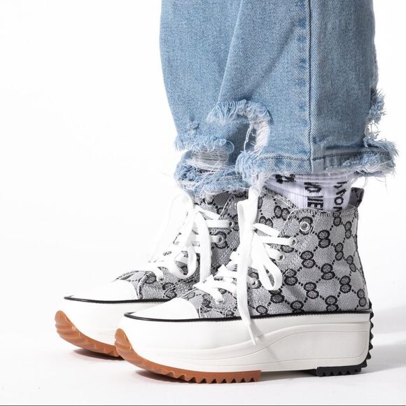 Black / Gray Printed Converse like Platform Sneakers - Picture 3 of 4